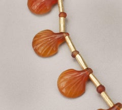 Egyptian Carnelian Shell Pendants Necklace with 20k Gold Tube Beads