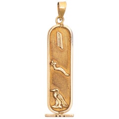 Egyptian Cartouche Pendant Vintage 18 Karat Gold Hieroglyphics Eagle Snake