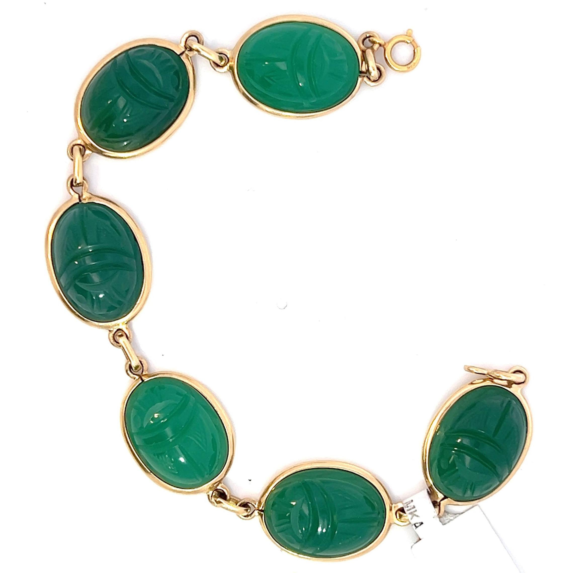 Egyptian Revival Egyptian Carved Scarab Link Bracelet