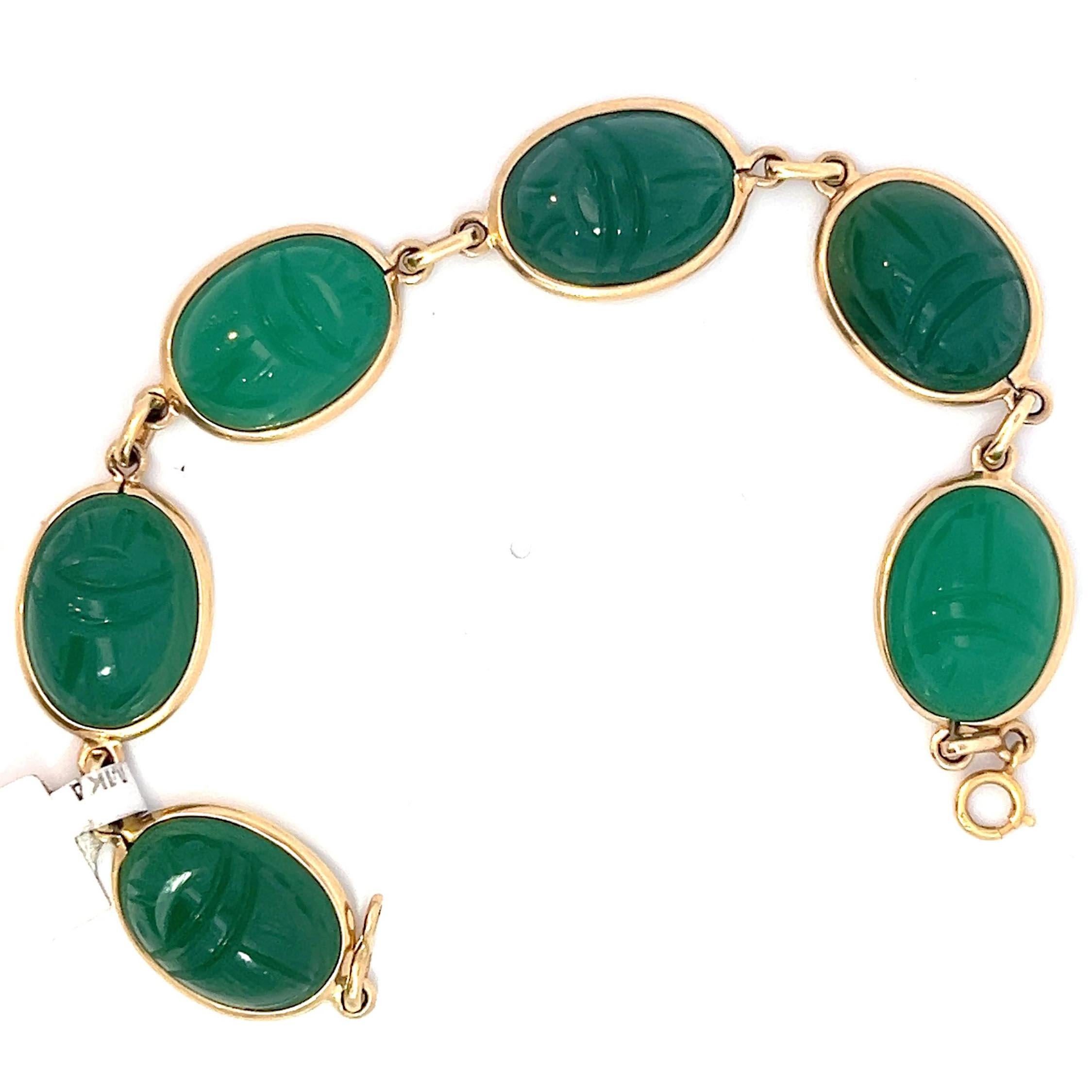 Egyptian Carved Scarab Link Bracelet In Excellent Condition In Beverly Hills, CA