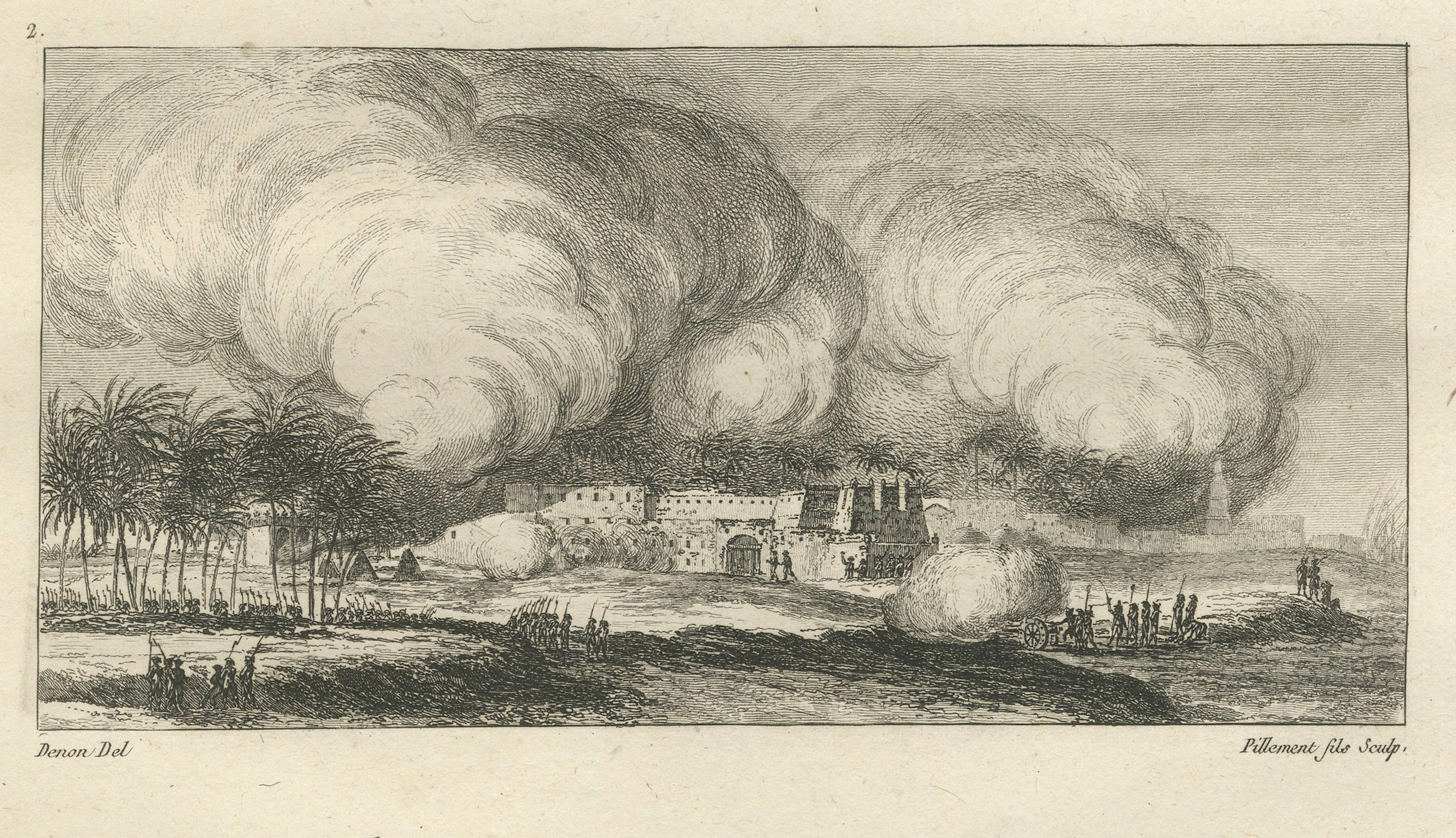Egyptian City Architecture with Tower, Denon Engraving, 1802