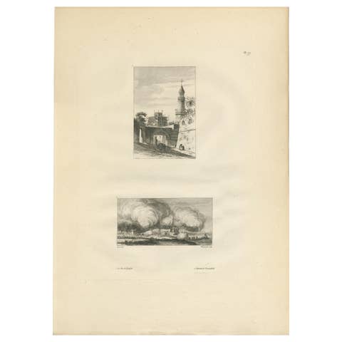 Egyptian City Architecture with Tower, Denon Engraving, 1802