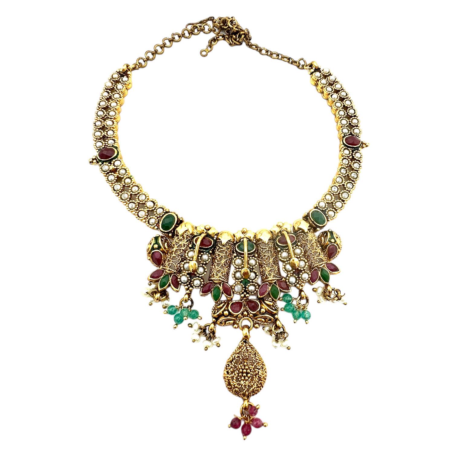 Ägyptische Kleopatra, Jeweled Gem Halskette 24 Karat Gelbgold Overlay (Neuägyptisch) im Angebot