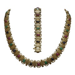 Retro Egyptian Cleopatra Precious Gemstone Necklace Set