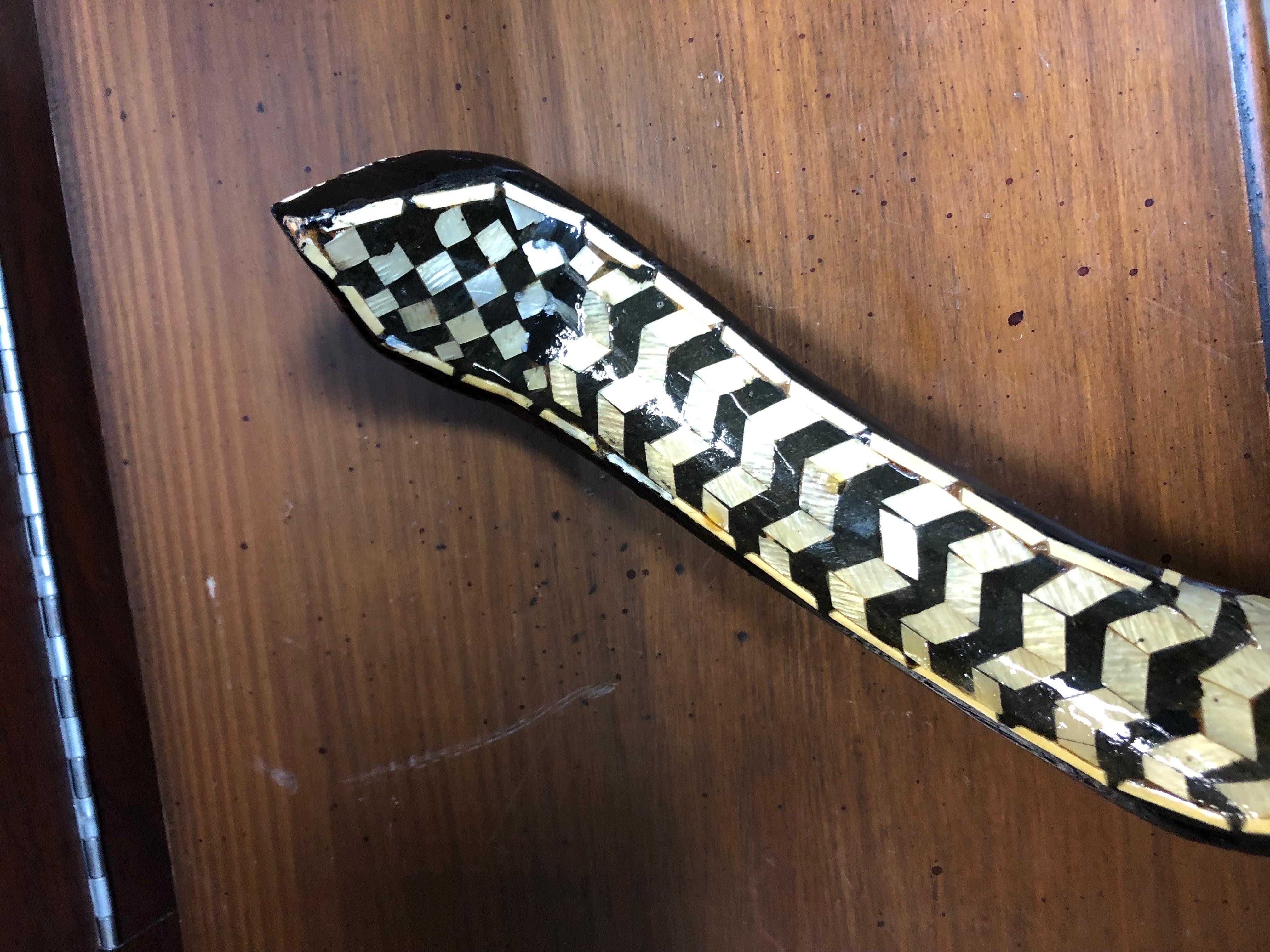 Folk Art Egyptian Cobra Marquetry Inlaid Walking Stick