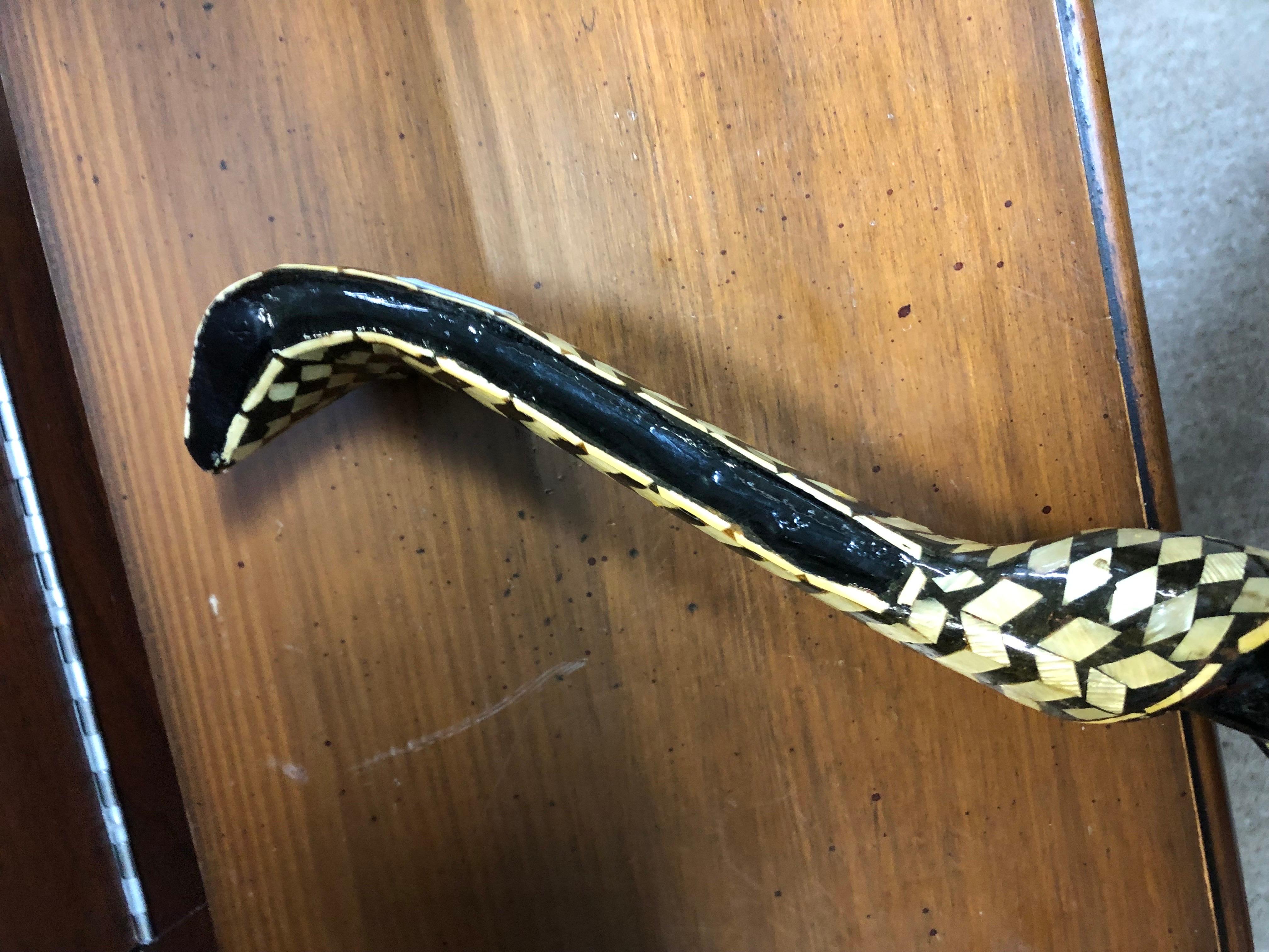Egyptian Cobra Marquetry Inlaid Walking Stick In Good Condition In Oakland Park, FL