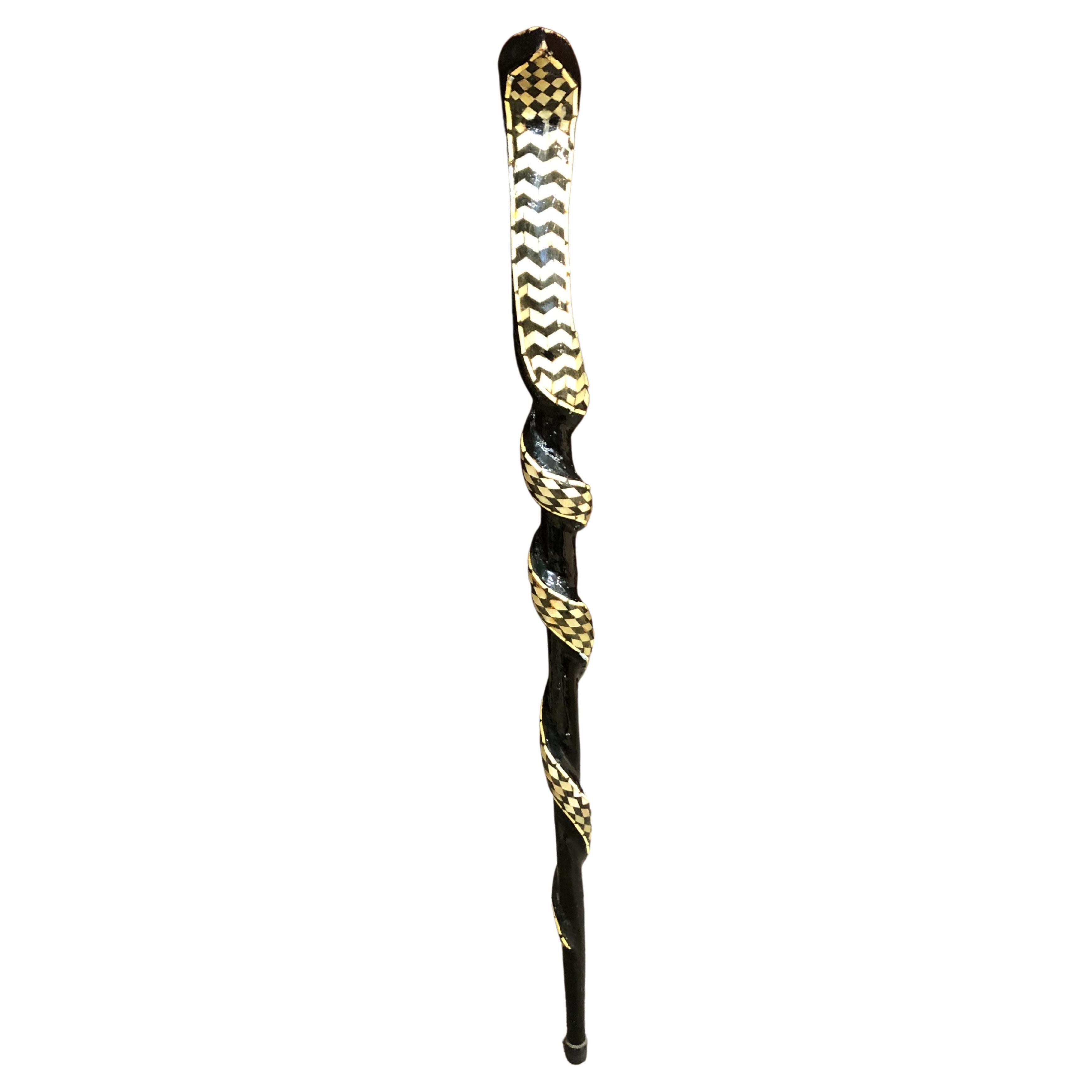Egyptian Cobra Marquetry Inlaid Walking Stick