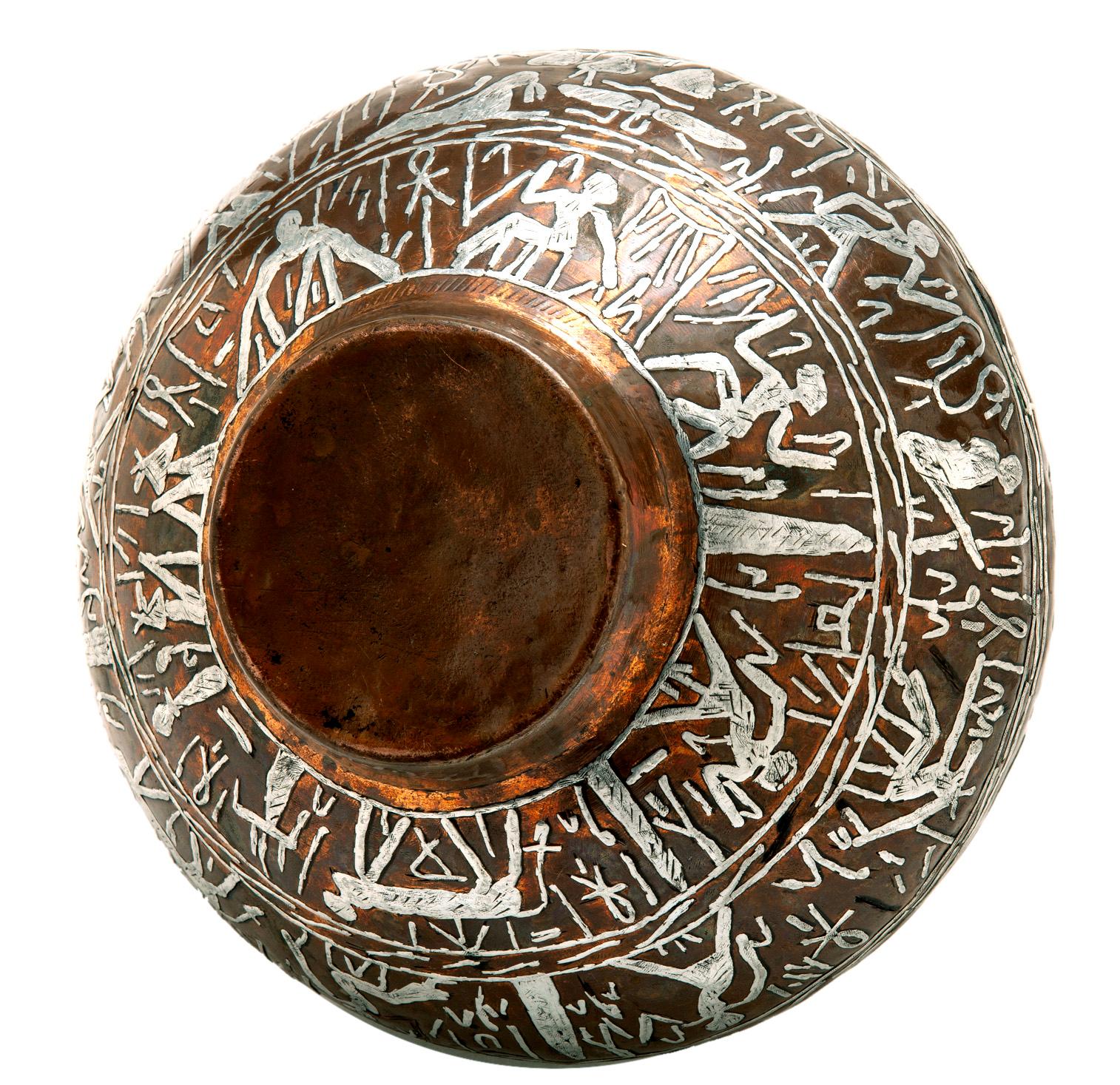 Egyptian Copper Cacche Pot/Silver Inlay For Sale 2