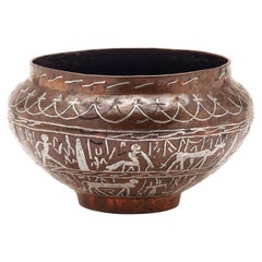 Antique Egyptian Copper Cacche Pot/Silver Inlay