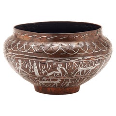 Egyptian Copper Cacche Pot/Silver Inlay