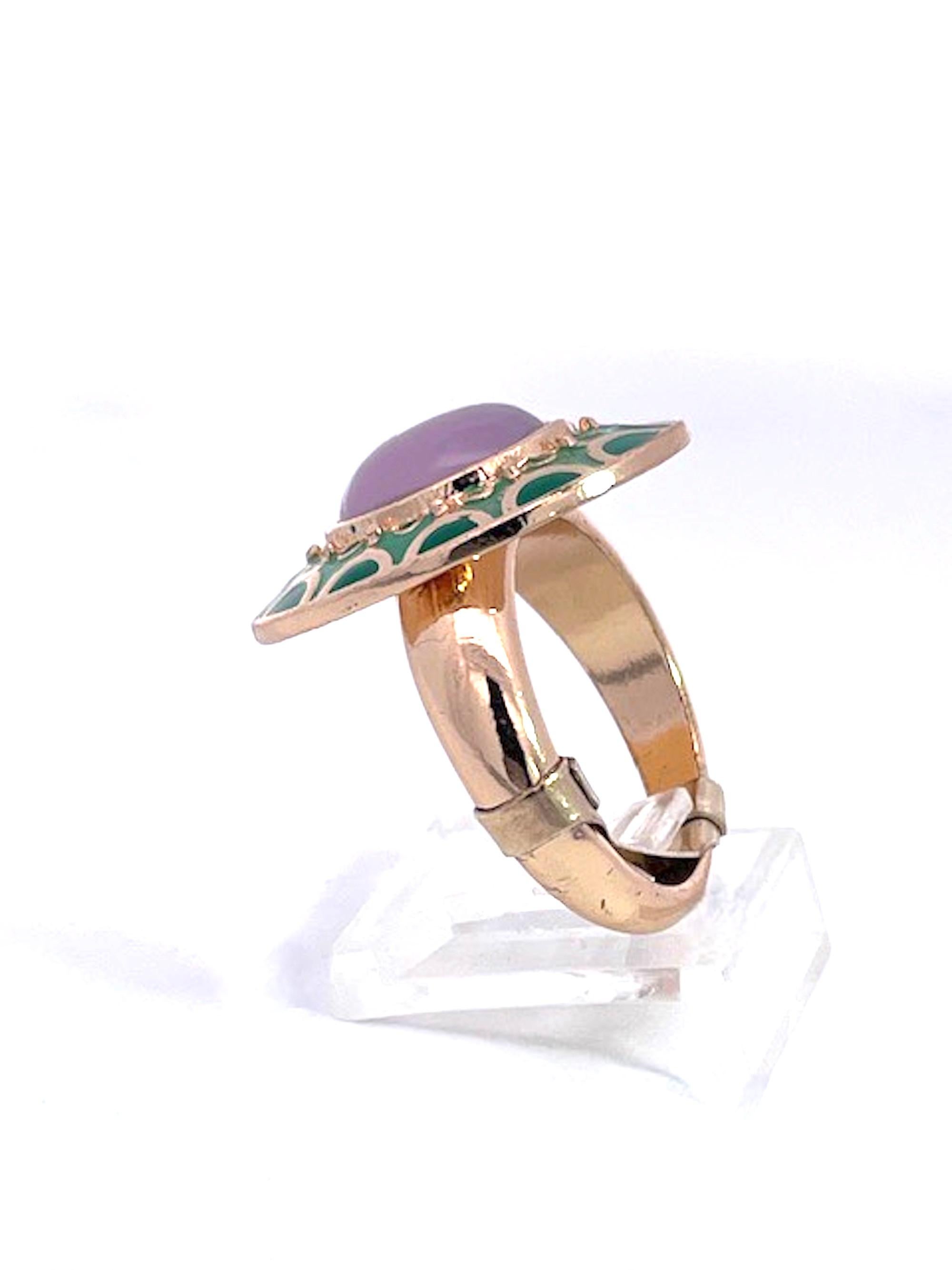 Anello in stile Deco egiziano con smalto e giada lavanda 14K In condizioni buone in vendita a North Hollywood, CA