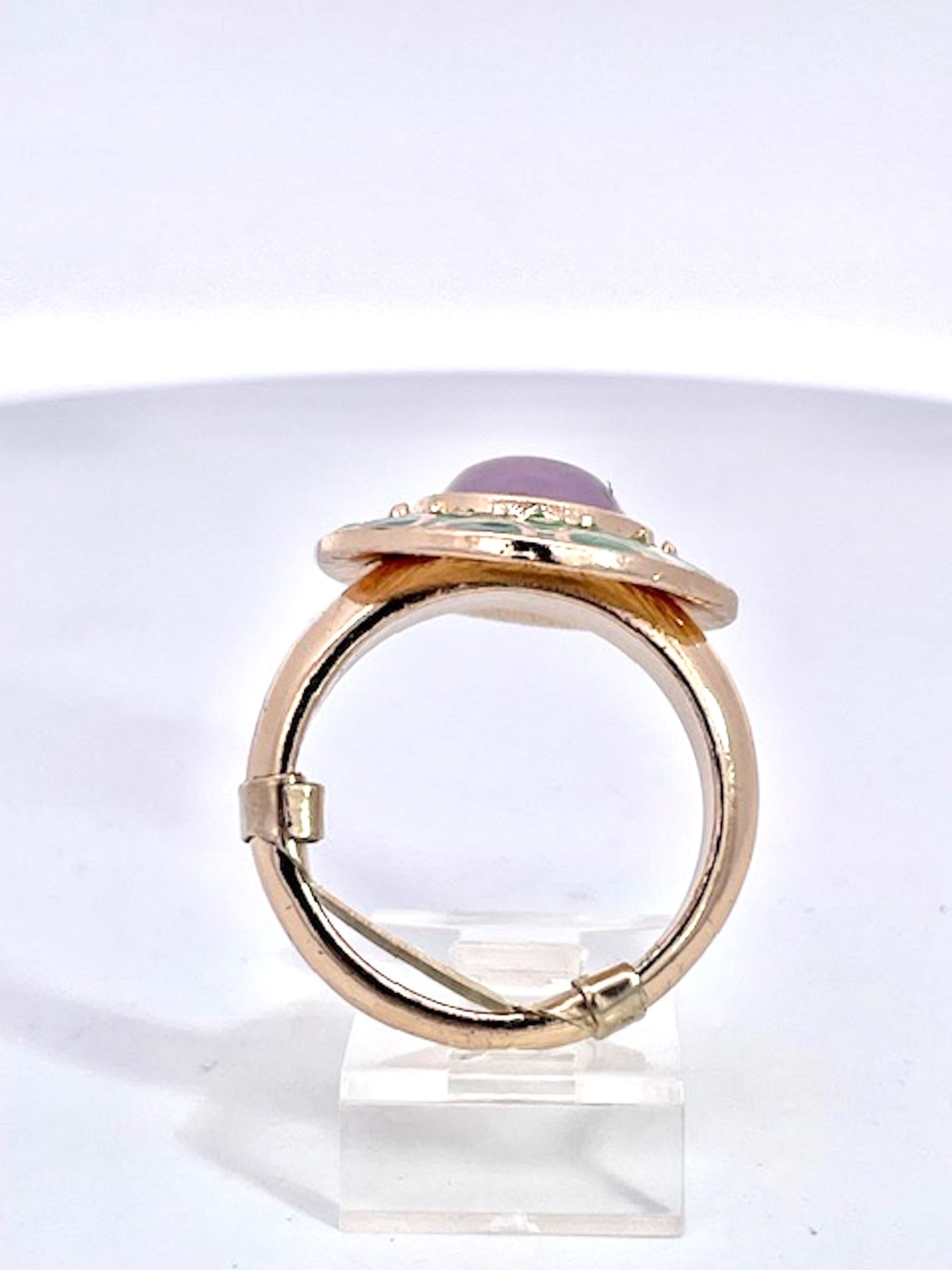 da uomo o donna Anello in stile Deco egiziano con smalto e giada lavanda 14K in vendita