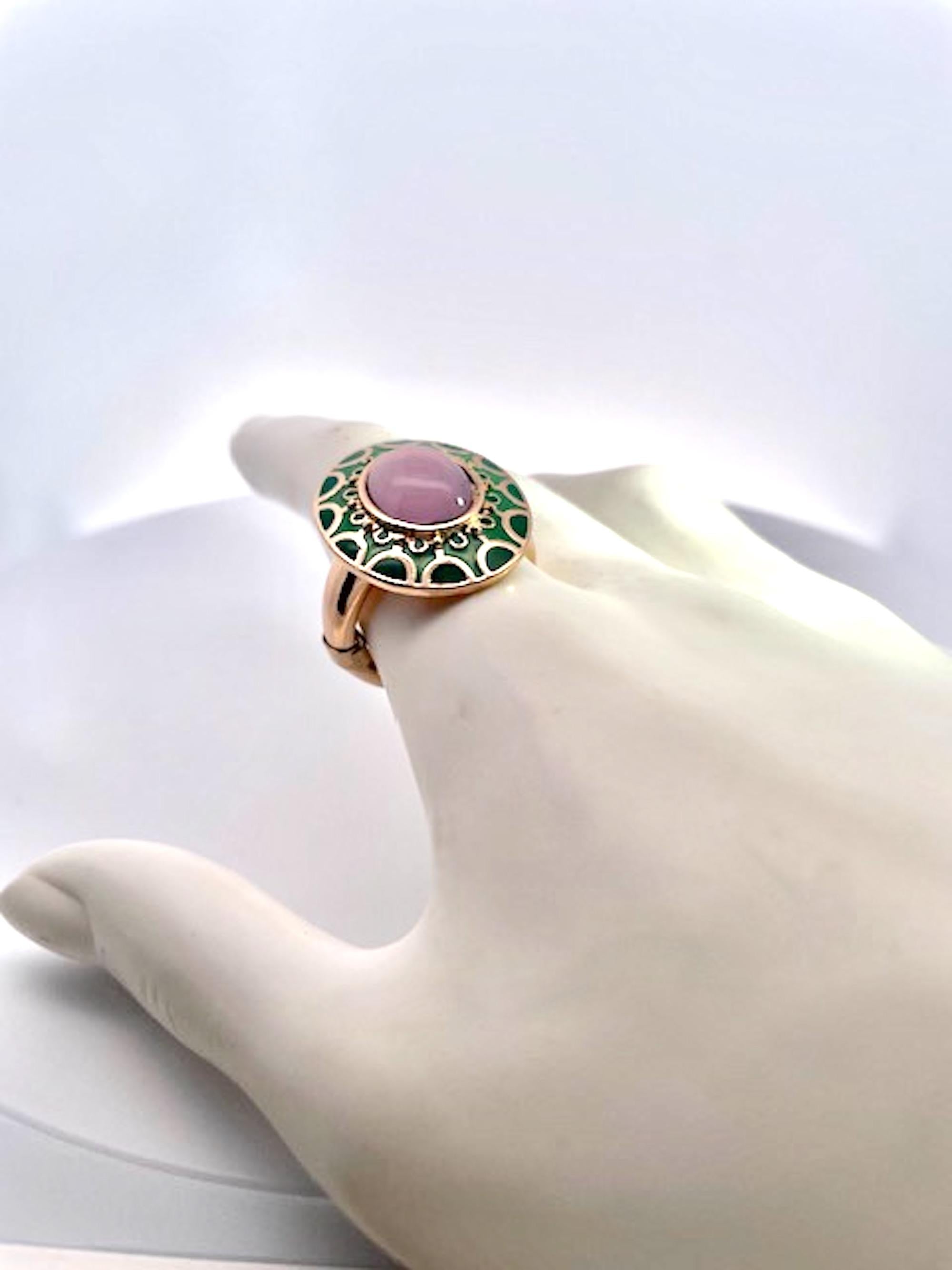 Anello in stile Deco egiziano con smalto e giada lavanda 14K in vendita 3