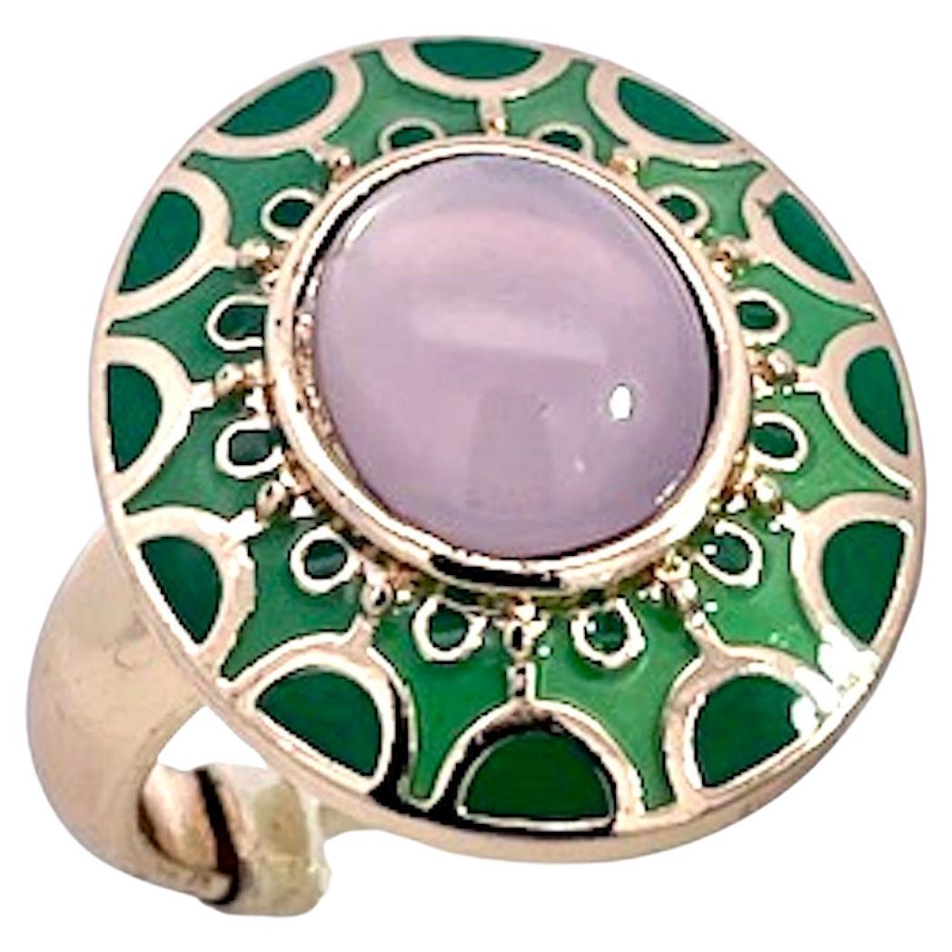 Anello in stile Deco egiziano con smalto e giada lavanda 14K in vendita