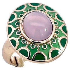 Bague de style déco égyptien en émail et jade lavande 14K