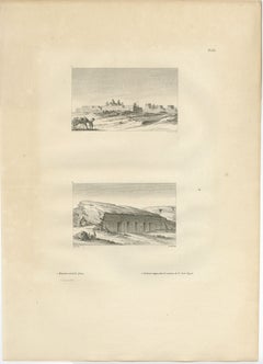 Egyptian Desert Ruins and Rock-Cut Tomb, Antique Engraving, c.1802