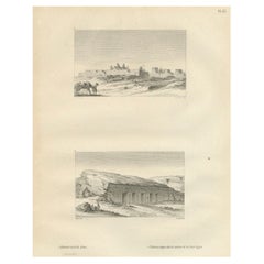 Egyptian Desert Ruins and Rock-Cut Tomb, Antique Engraving, c.1802