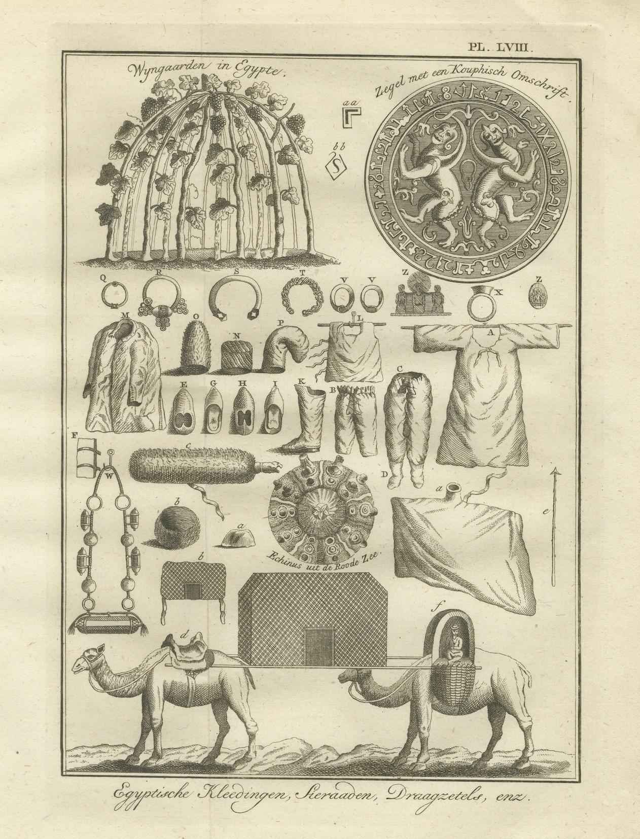 Egyptian Dress, Jewelry & Camel Transport – Antique Print of Egypt, 18th c. For Sale 1