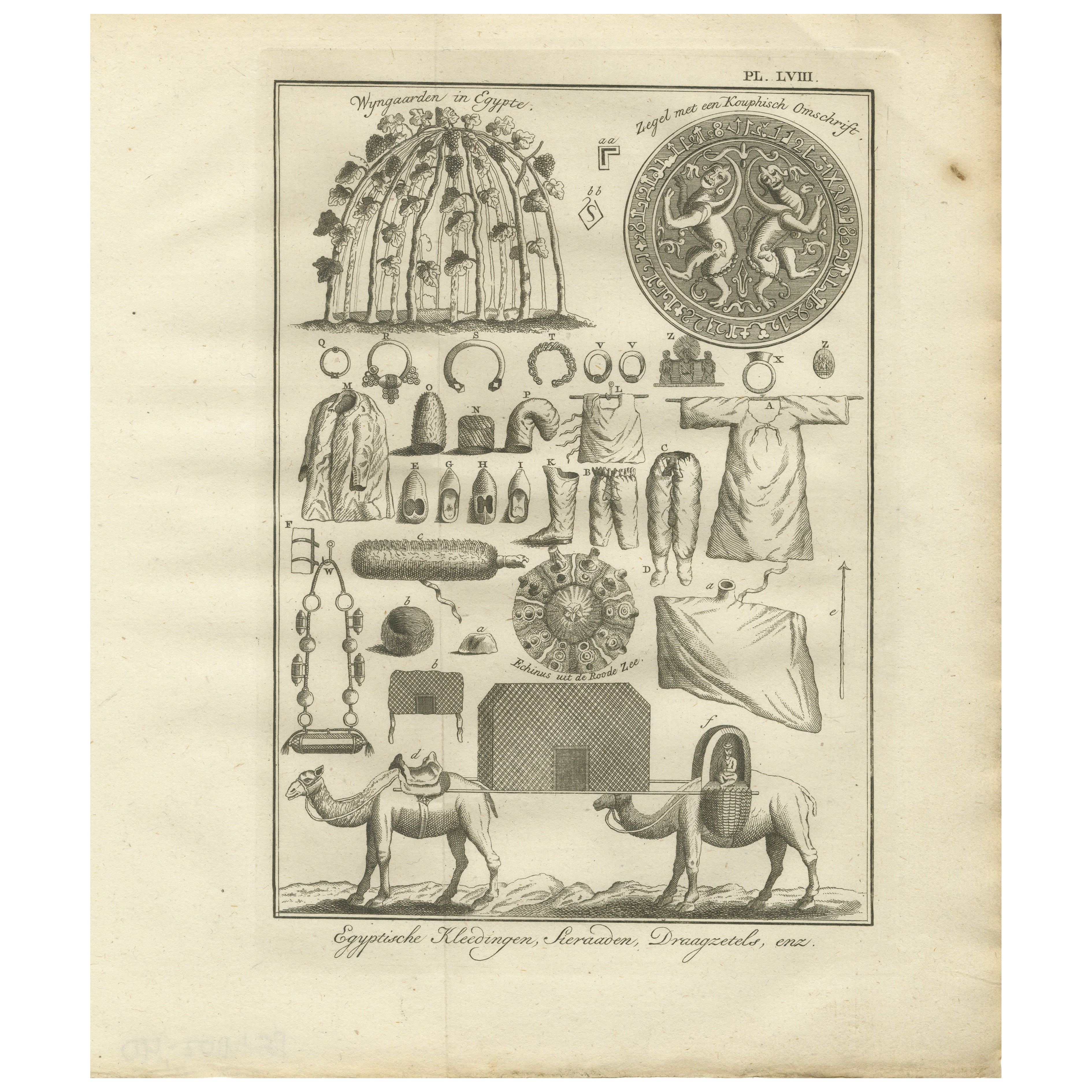 Egyptian Dress, Jewelry & Camel Transport – Antique Print of Egypt, 18th c. For Sale