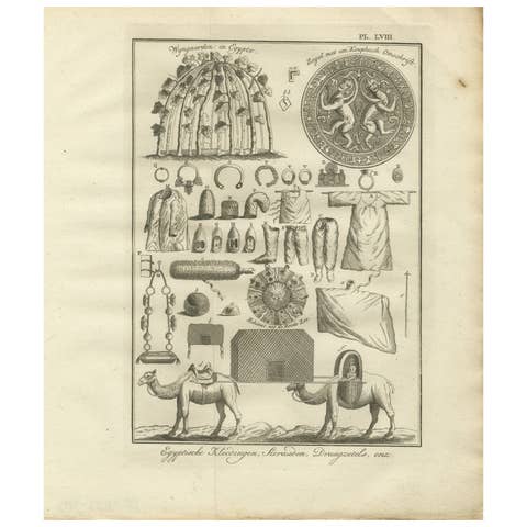 Egyptian Dress, Jewelry & Camel Transport – Antique Print of Egypt, 18th c.