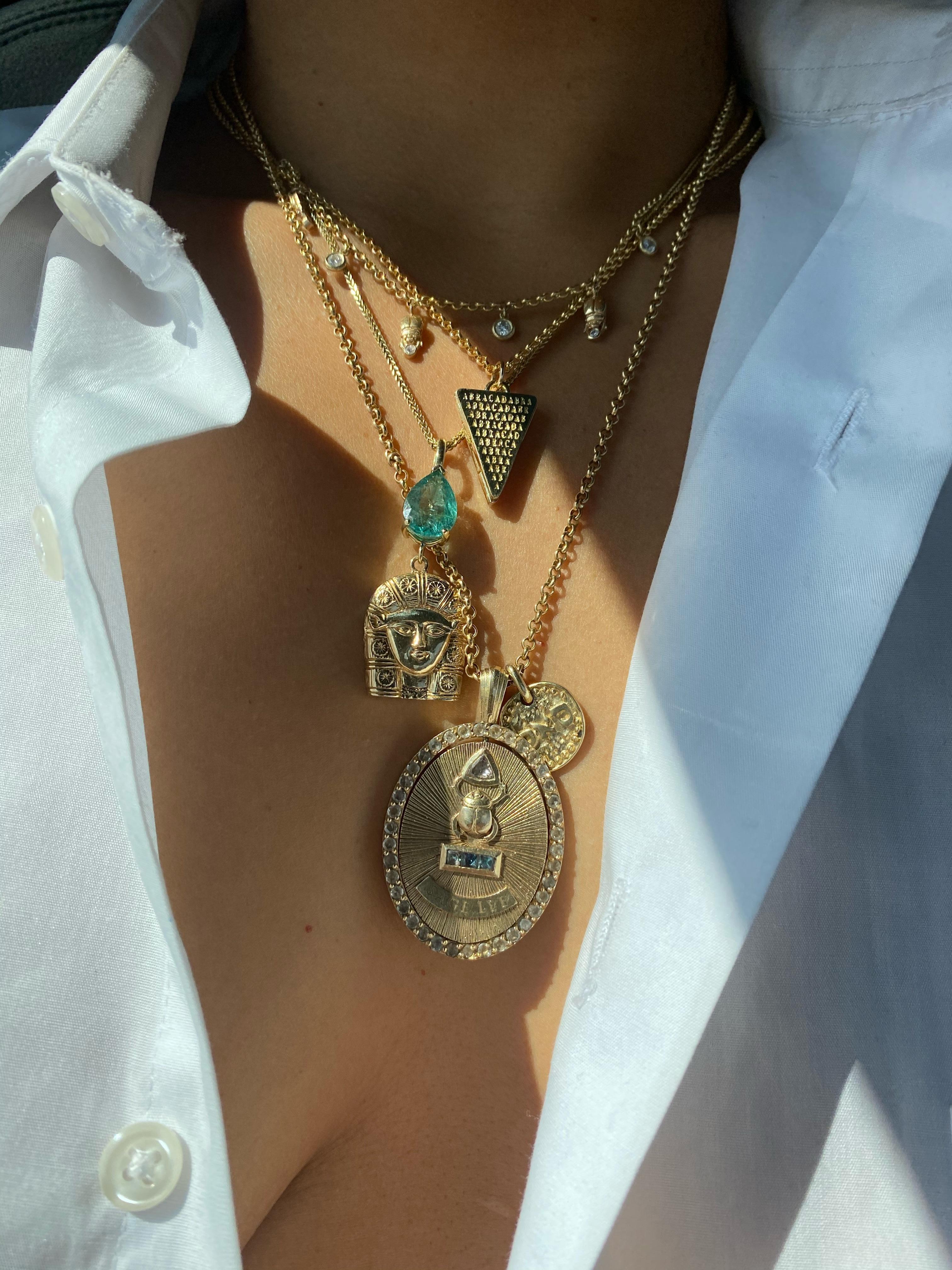Emerald Cut Egyptian Emerald Hathor Pendant in 14k Gold