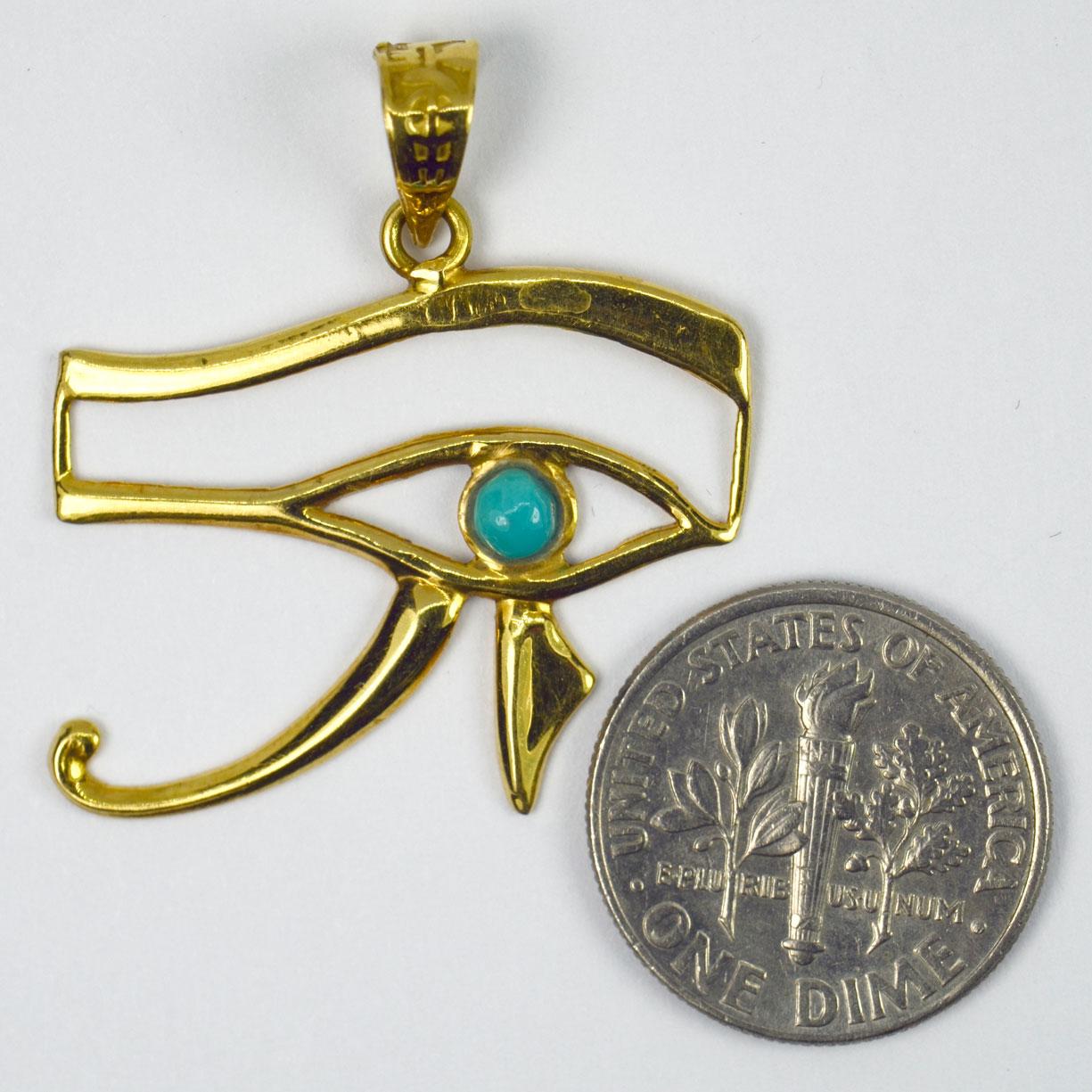 Cabochon Egyptian Eye of Horus 18K Yellow Gold Turquoise Charm Pendant