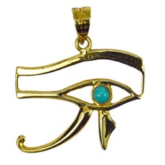 Egyptian Eye of Horus 18K Yellow Gold Turquoise Charm Pendant