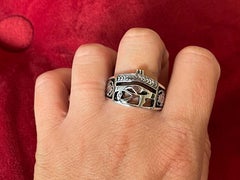 Egyptian Eye of Horus Ankh Cross Ring in 18k White Gold