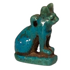 Egyptian Faience Amulet of a Cat