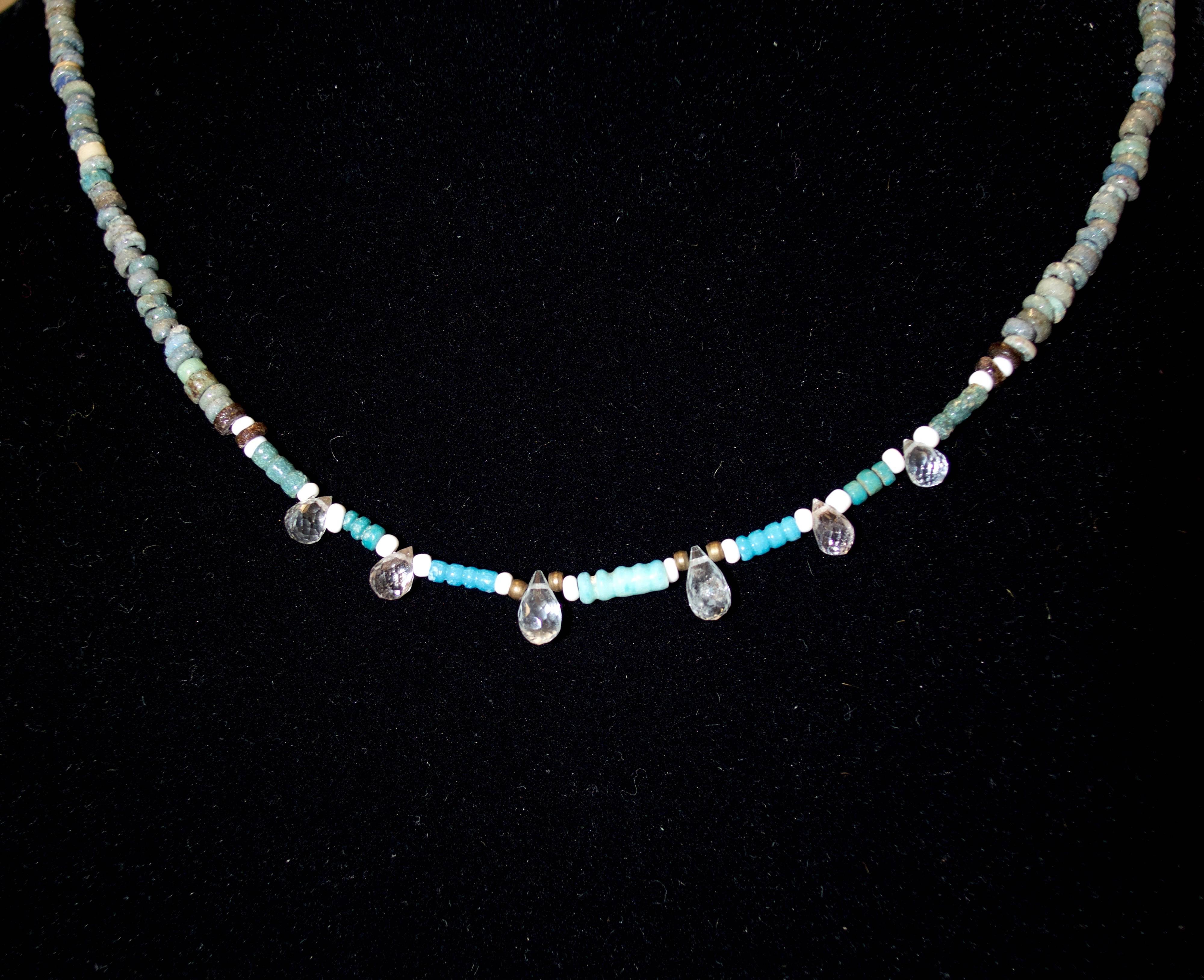 Original Egyptian Faience beads 2,500 yrs old restrung with 6 citrine Briolettes interlaced with sky blue beads.This piece comes from our 