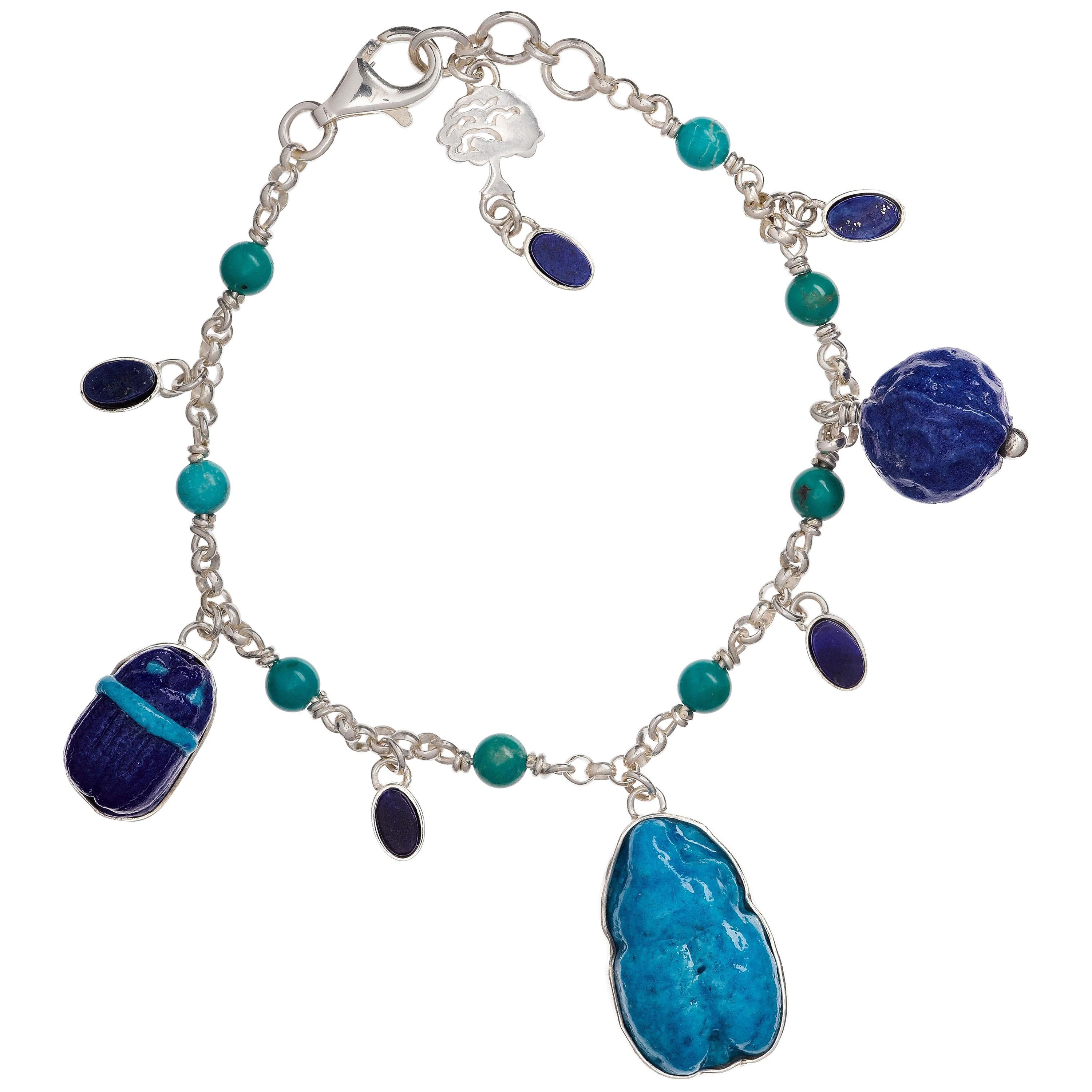 Egyptian Faience Charm Bracelet with Lapis and Turquoise Accents For Sale