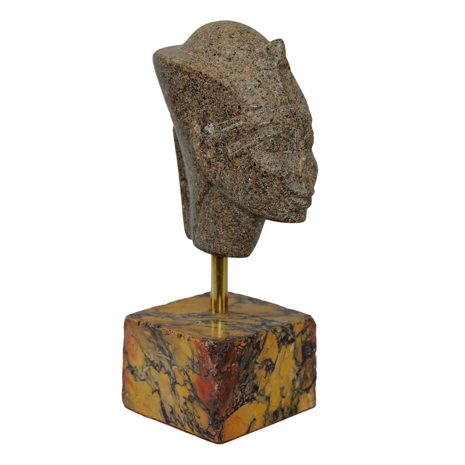 Egyptian Faux Porphyry Stone Bust on a Sienna Plinth, circa 1860 For Sale