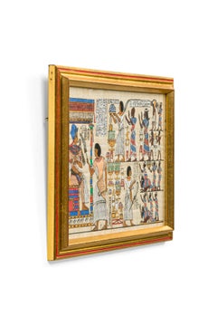 Egyptian Framed Painting of People Serving a Pharaoh