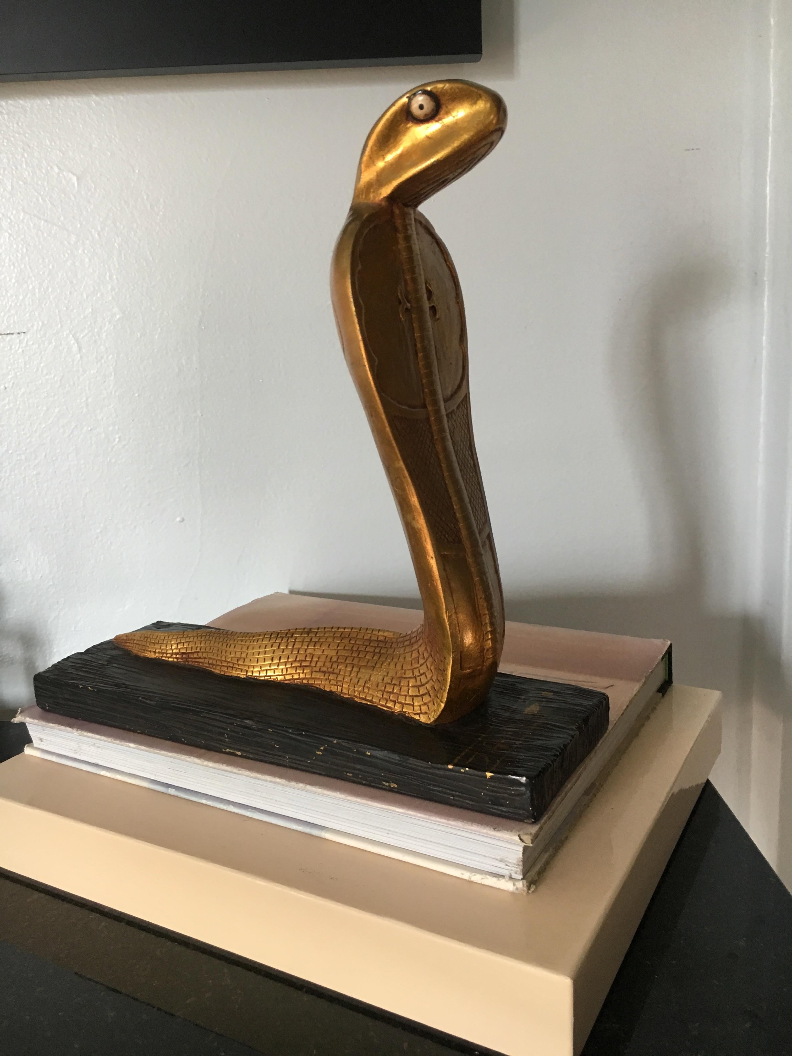 20th Century Egyptian Gilt Cobra Sculpture Bookend