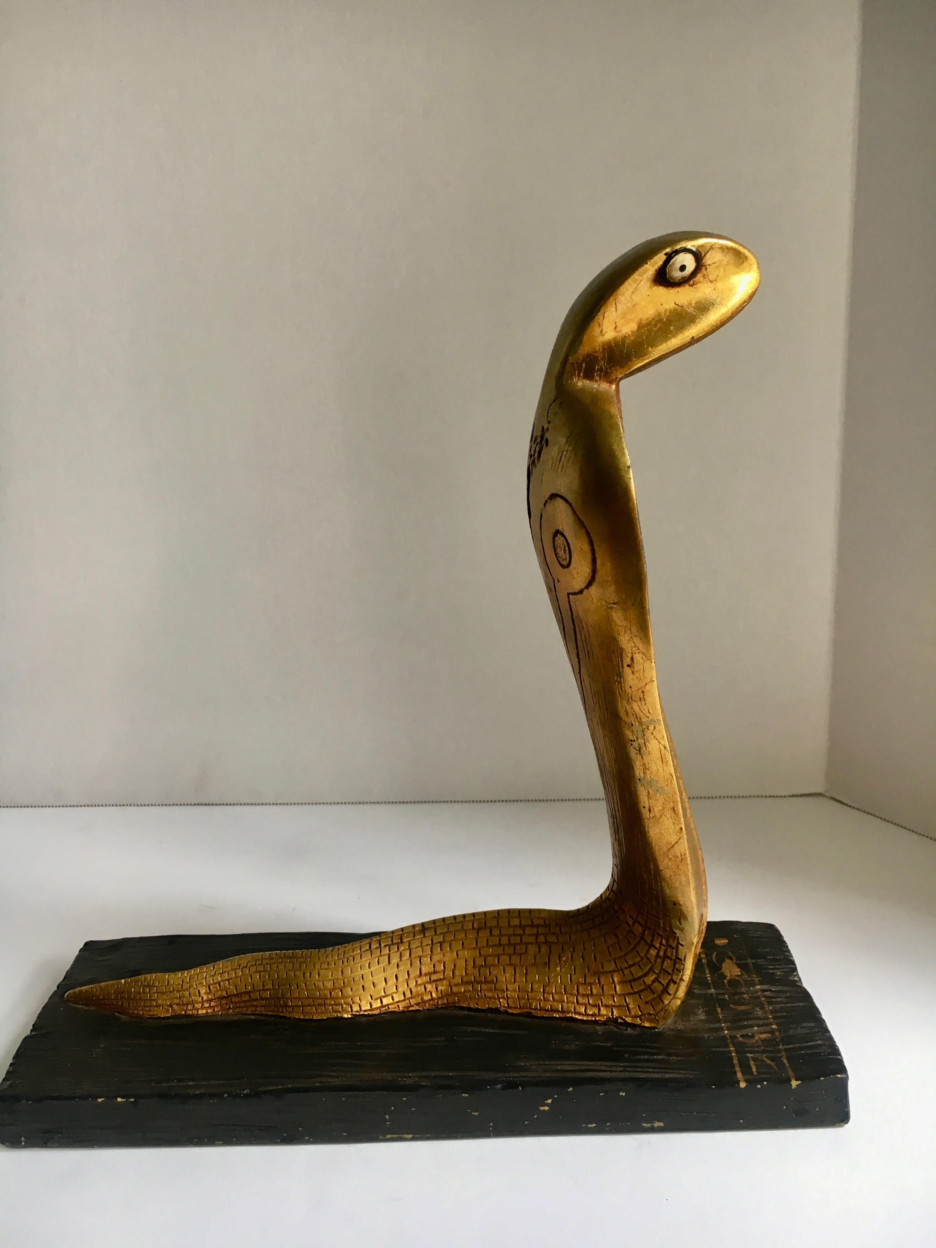 Gold Leaf Egyptian Gilt Cobra Sculpture Bookend