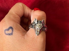 Egyptian God Anubis Ankh Cross Ring in 18k White Gold