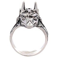 Ägyptisches Gott Anubis Ankh Kreuzring aus 18 Karat Weißgold
