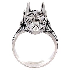 Bague en or blanc 18 carats avec croix du dieu égyptien Anubis Ankh