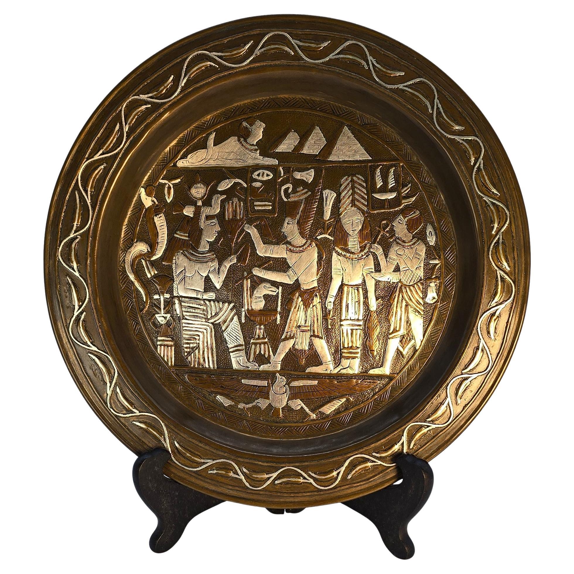 Egyptian Grand Tour Cairo ware silver inlaid charger circa 1900