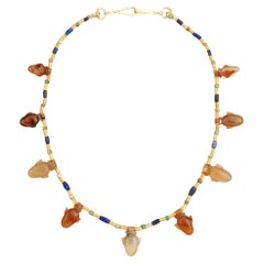 Egyptian Heart Amulets with Lapis Lazuli and Turquoise, 22k Gold