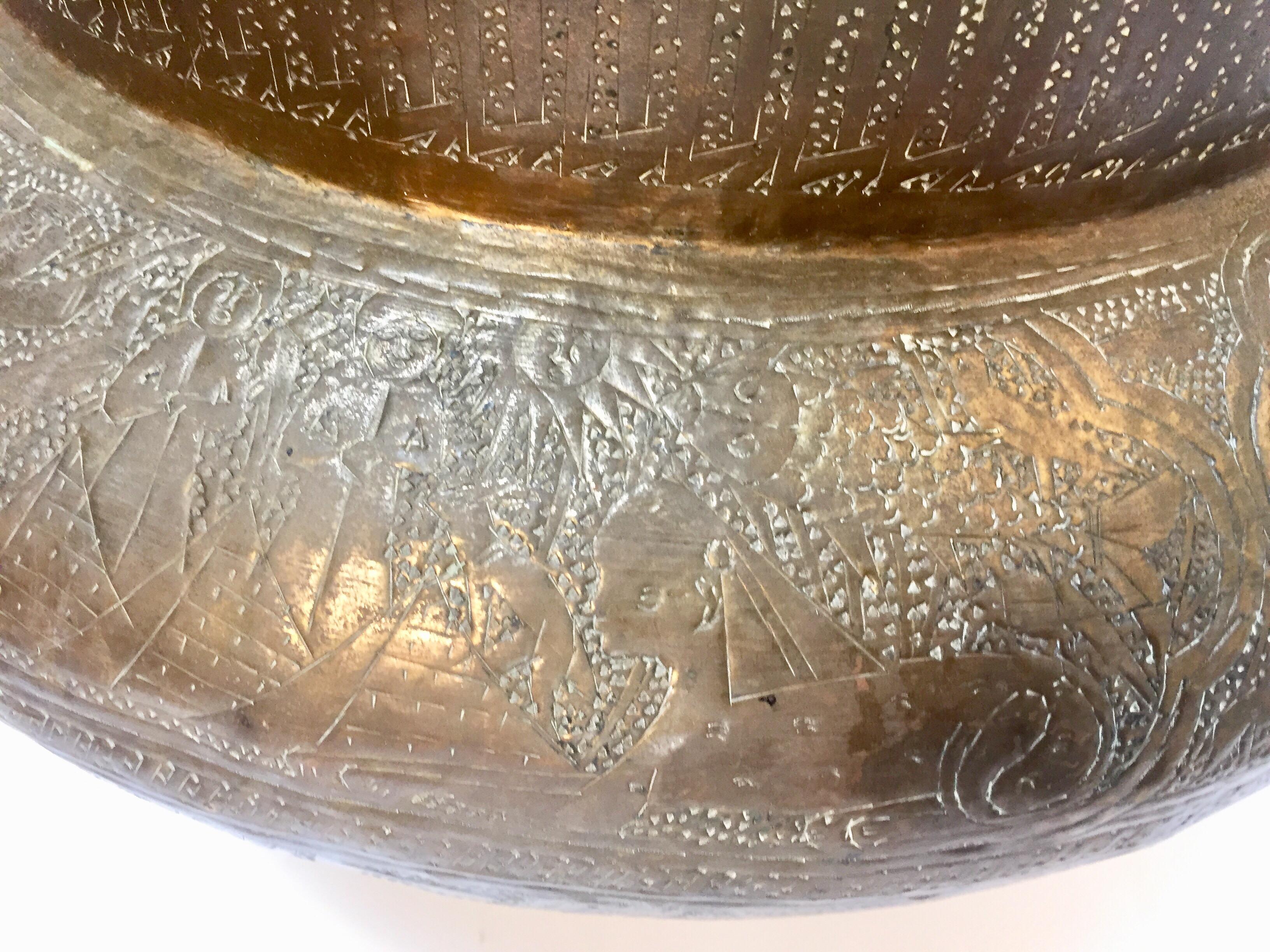 Middle Eastern Egyptian Hebraique Revival Hand Etched Brass Pot Jardiniere For Sale 8