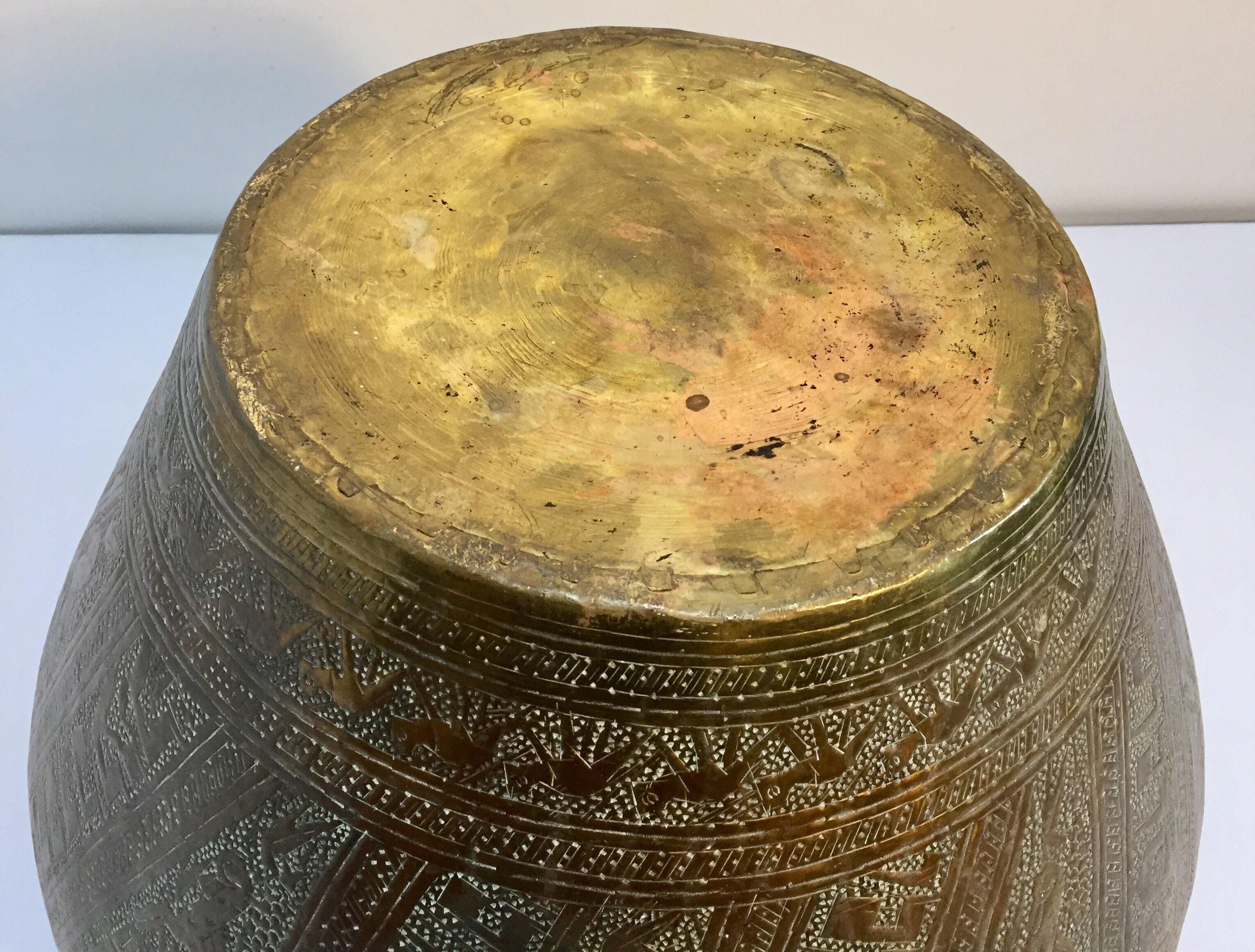 Middle Eastern Egyptian Hebraique Revival Hand Etched Brass Pot Jardiniere For Sale 10