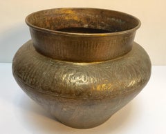 Middle Eastern Egyptian Hebraique Revival Hand Etched Brass Pot Jardiniere