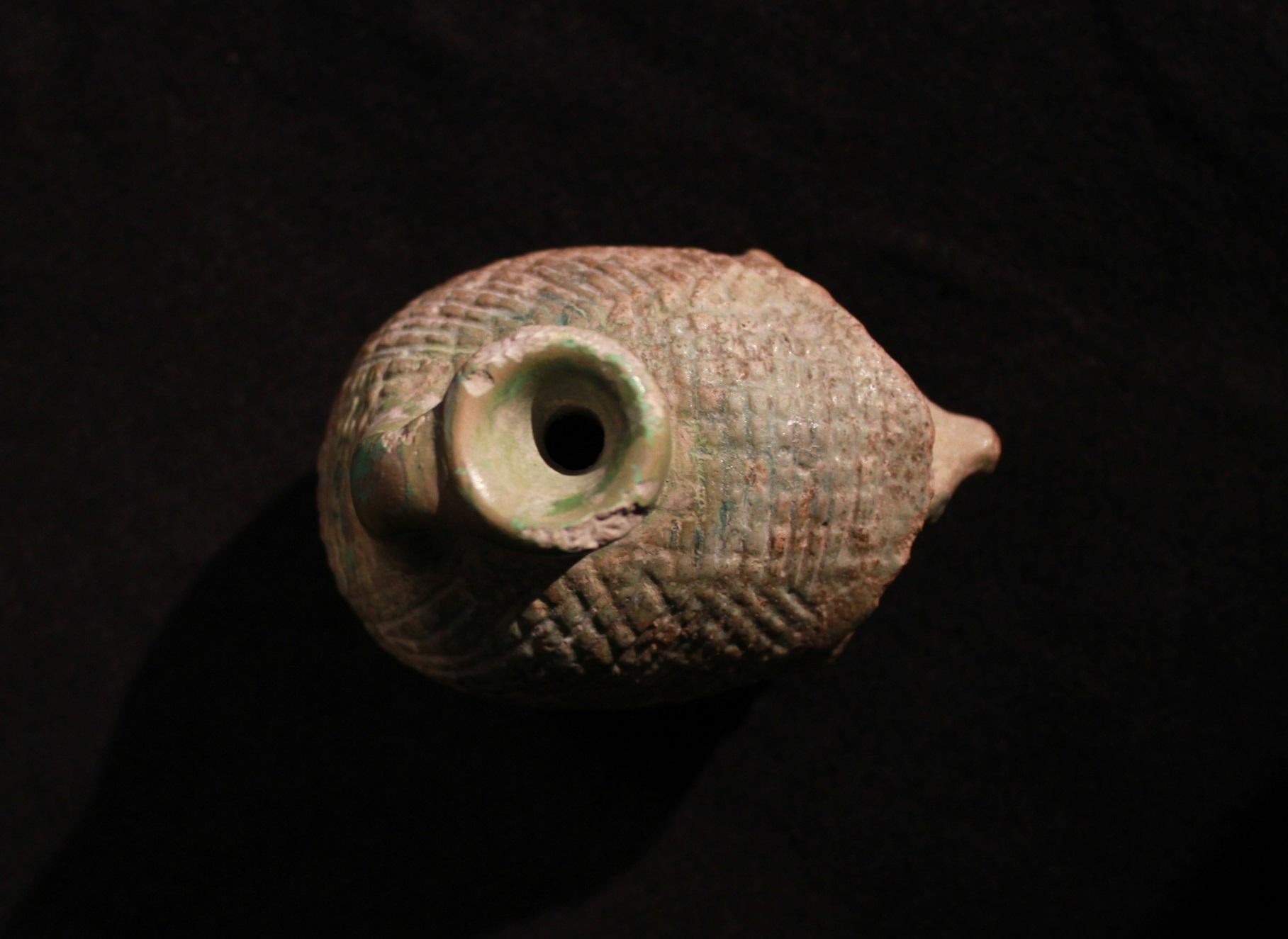 Faience Egyptian Hedgehog Cosmetic Vase, Egypt or Rhodes, circa 664-252 BC For Sale