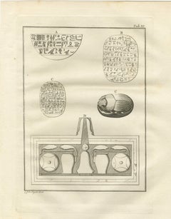 Egyptian Hieroglyphic Inscriptions and a Scarab, Antique Niebuhr Print, 1776