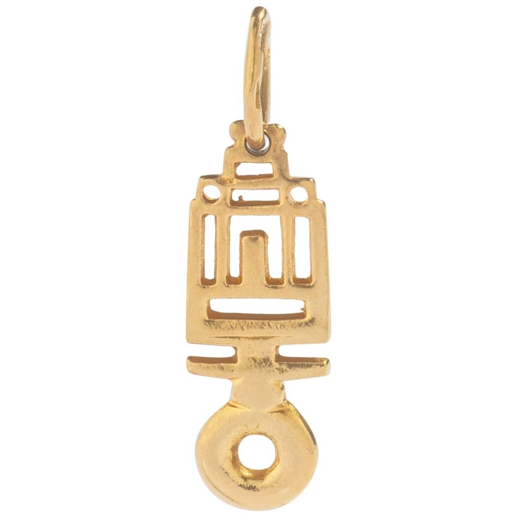 Egyptian Hieroglyphic Symbol Yellow Gold Pendant Charm For Sale