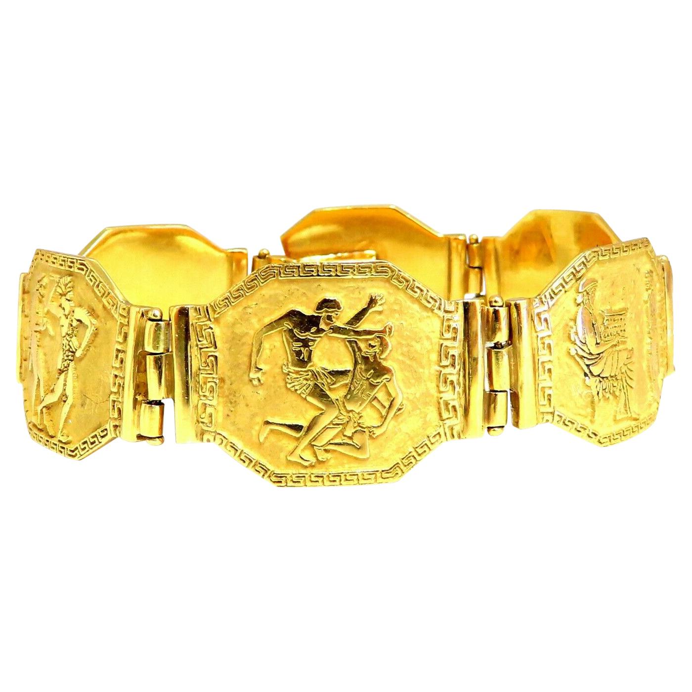 Egyptian Hieroglyphics Statement Cuff Bracelet 18 Karat Gold For Sale