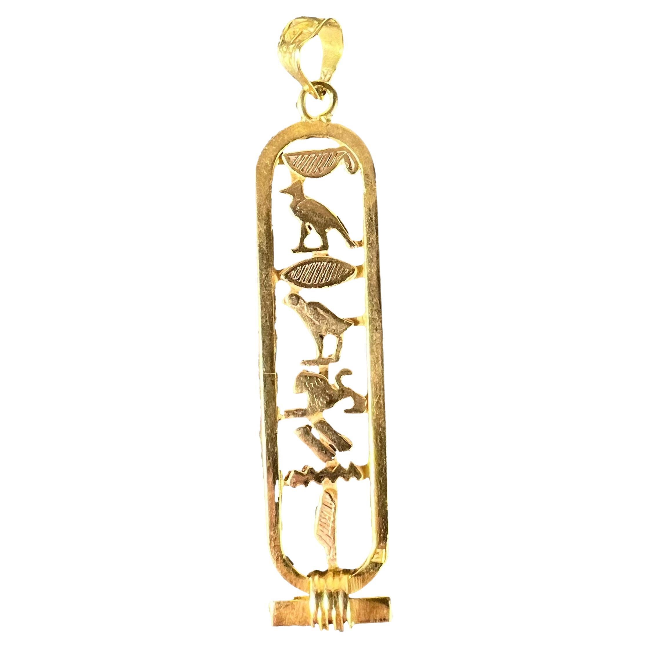 Egyptian Hieroglyphics Tablet 18K Yellow Gold Charm Pendant