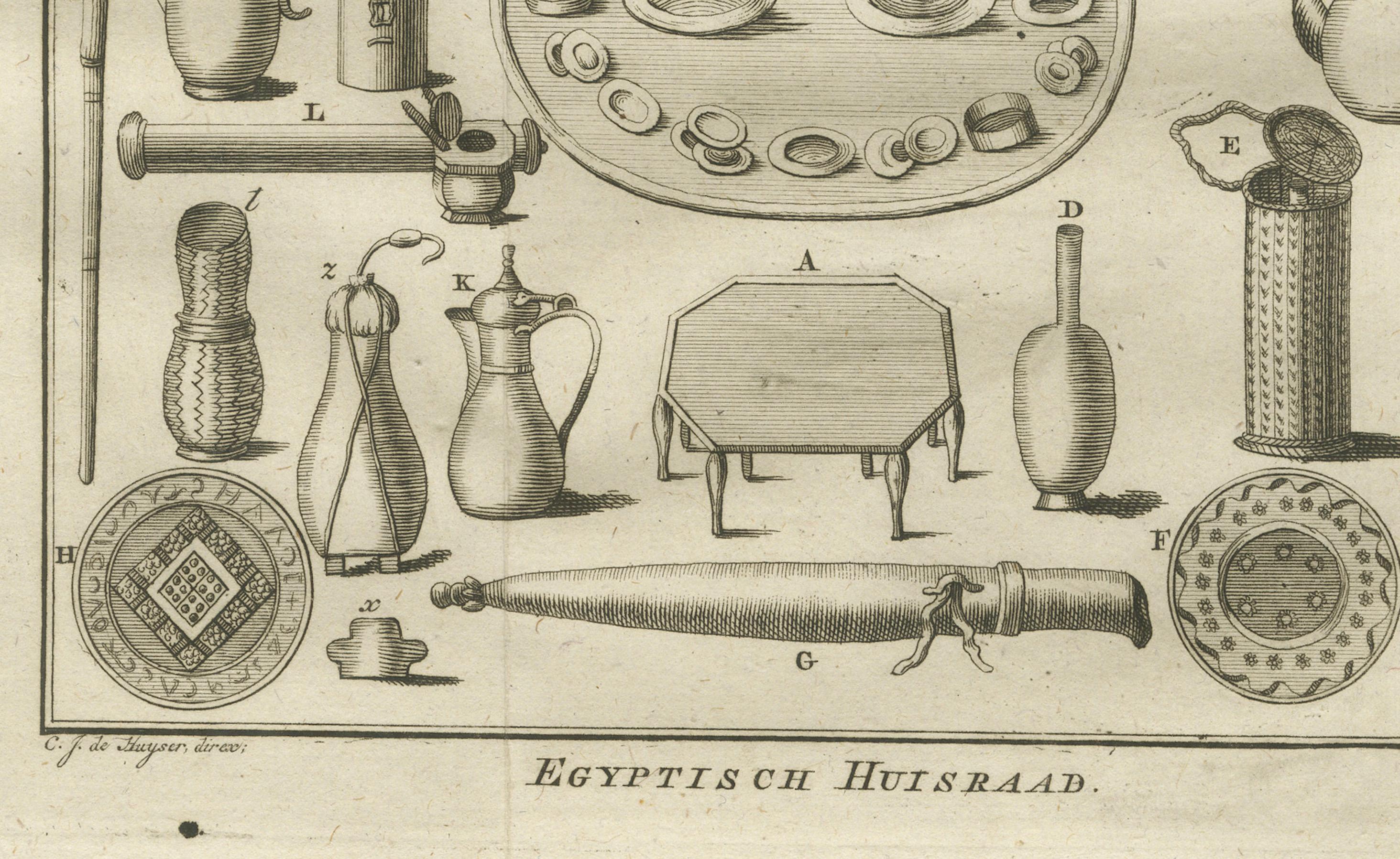Engraved Egyptian Household Utensils – Antique Engraving of Domestic Tools, c.1776 For Sale