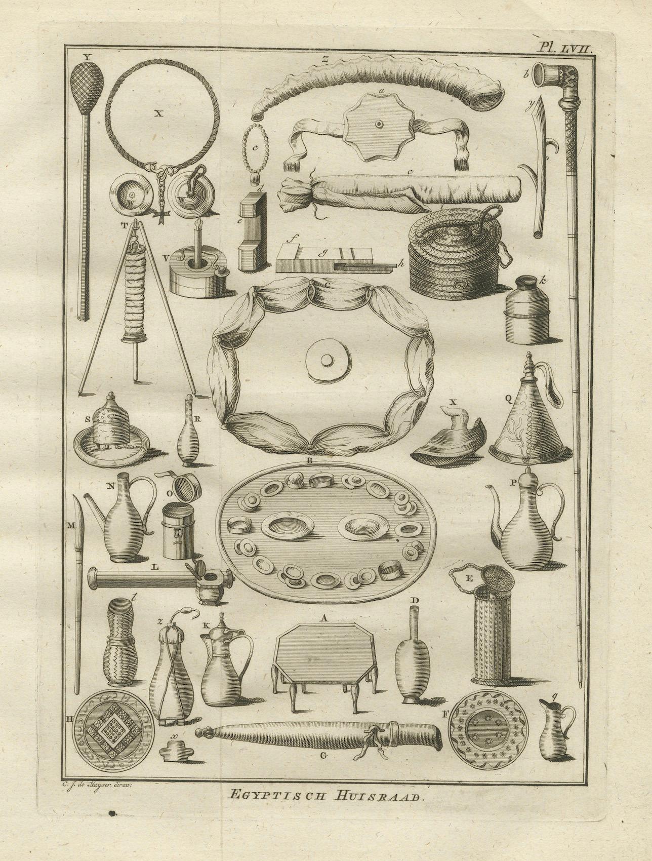 18th Century Egyptian Household Utensils – Antique Engraving of Domestic Tools, c.1776 For Sale
